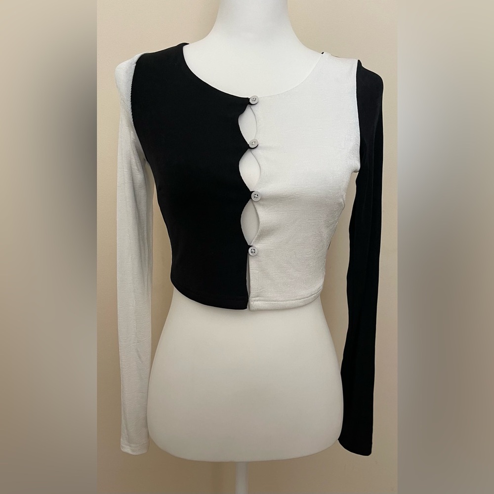 NWOT MOTEL ROCKS - white and black long-sleeve going out top - size medium